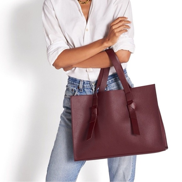 Rachel Zoe Arialith Tote Bag Wine Red Vegan Leather Knot Wallet Shoulder Bag - Picture 1 of 8